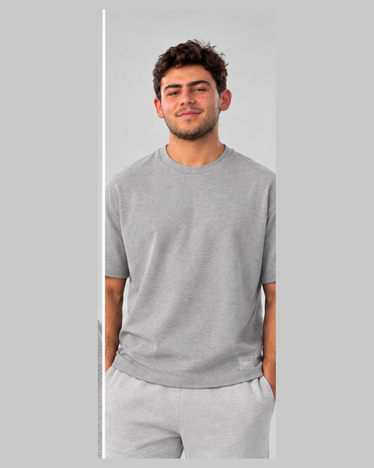 ALO Conquer Reform Crewneck gris - vista frontal en modelo PRIMOS