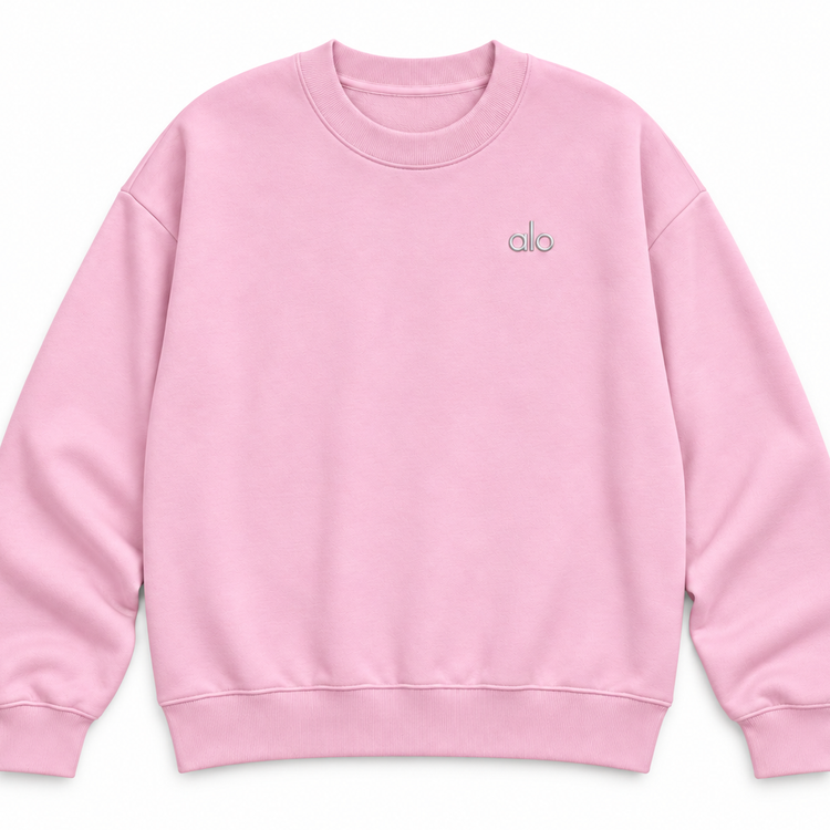 ALO Accolade Crew Neck Pink Marshmallow, portada PRIMOS centrada con encuadre uniforme